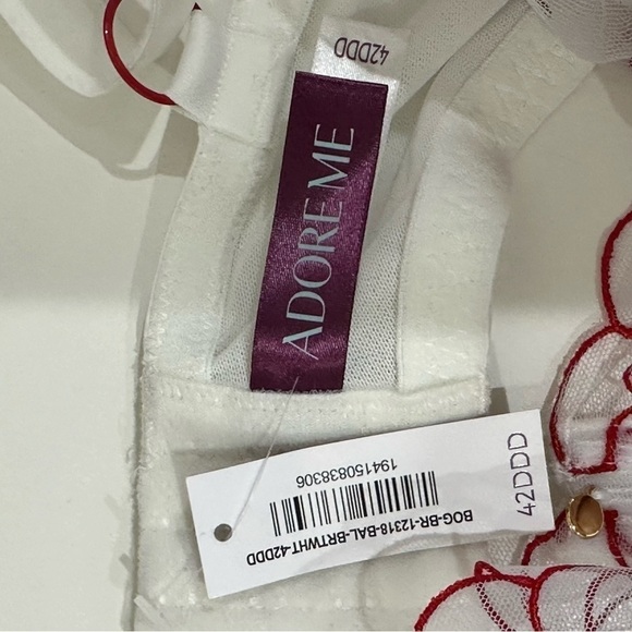 Adore Me Bettie Balconette Bra White Embroidered red strawberries mesh padded - Picture 6 of 8